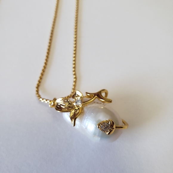 Pearl Necklace Oil Painting Baroque Pearls Natural Freshwater Pendant Flower - Picture 9 of 9